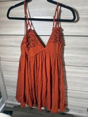 Women’s Rust Orange Mini Dress with Ruffle Bodice